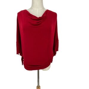 Travelers by Chico's Red Cowl‎ Neck Fringe Sleeve Top Women's Sz 0 discoloration